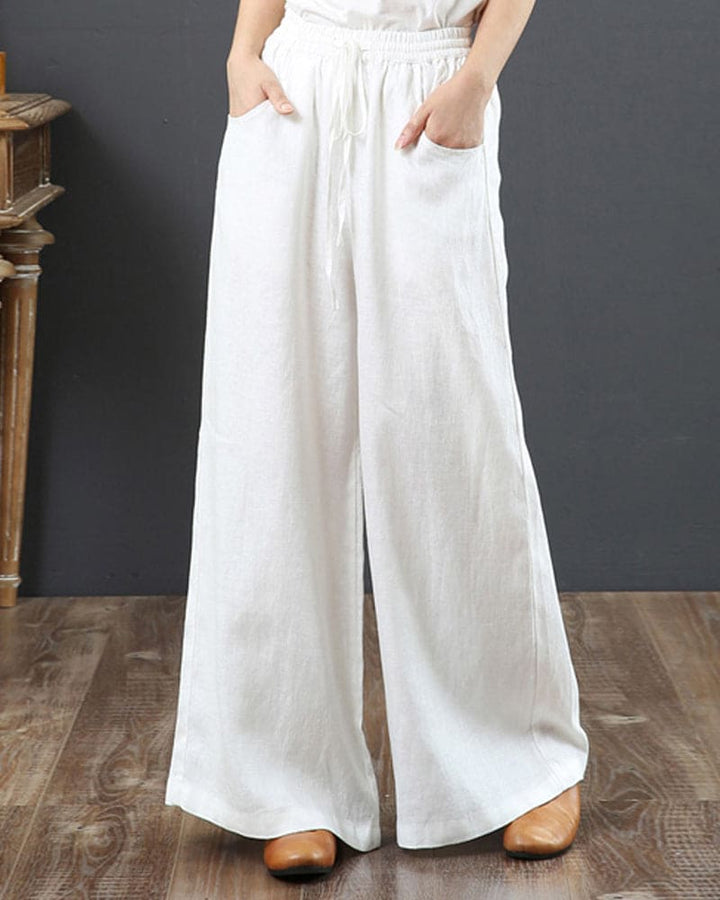 Pantalon Large Taille Haute Fluide Été