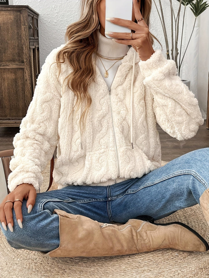 Plüschjacke mit Reißverschluss und Kapuze