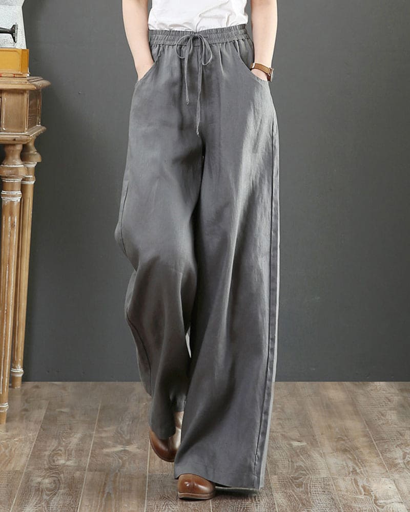 Pantalon Large Taille Haute Fluide Été