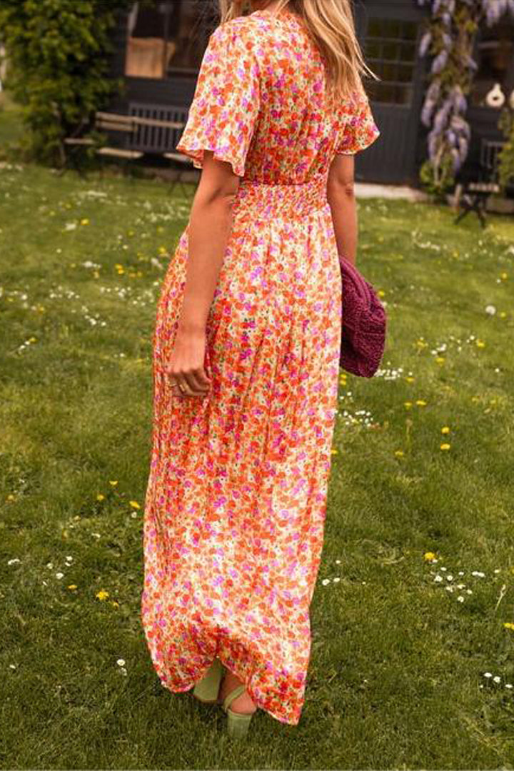 Robe Midi Fleurie Boutonnée