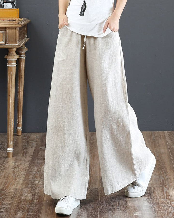 Pantalon Large Taille Haute Fluide Été