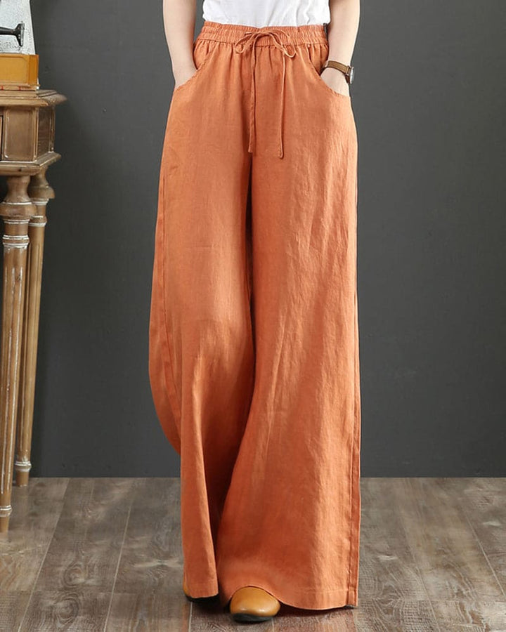 Pantalon Large Taille Haute Fluide Été