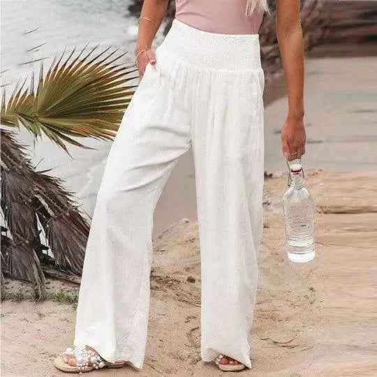 Fließende, weite Hose mit hoher Taille und elastischem Bund