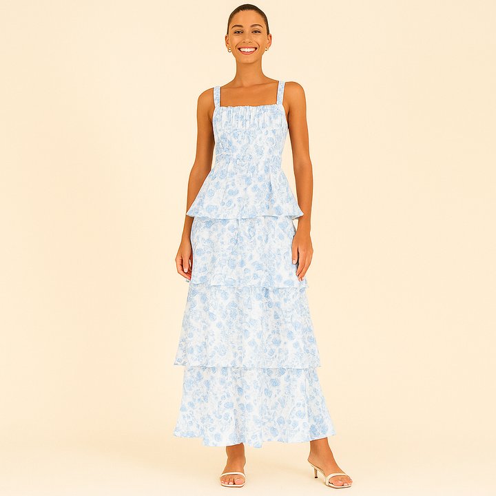 Langes Kleid mit Rüschen