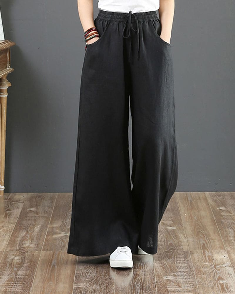 Pantalon Large Taille Haute Fluide Été