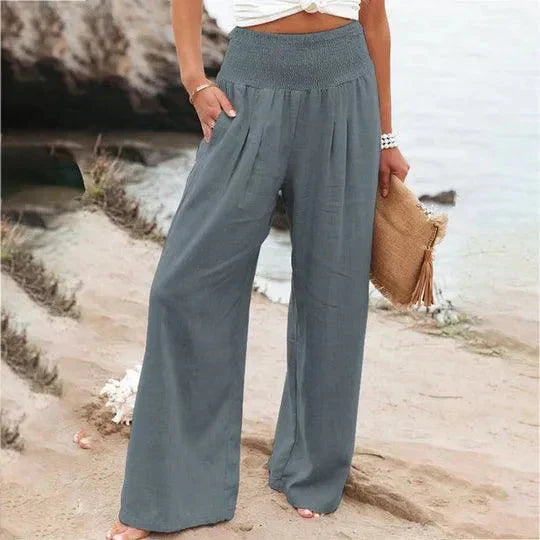 Fließende, weite Hose mit hoher Taille und elastischem Bund