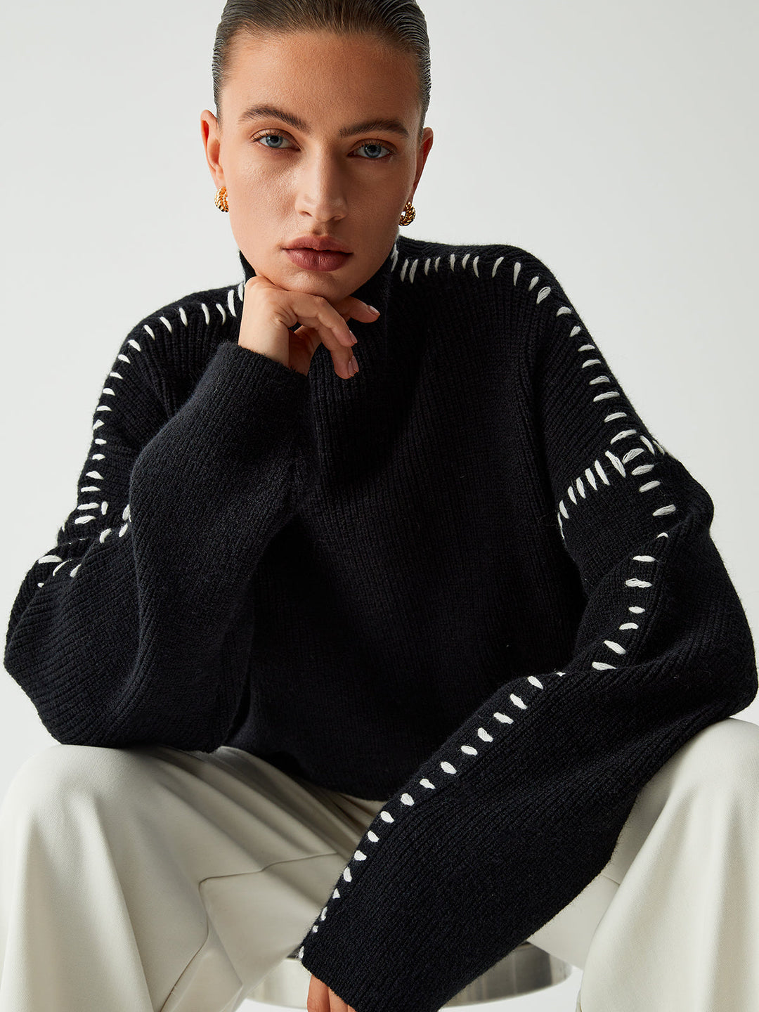 Oversize-Pullover mit Stehkragen