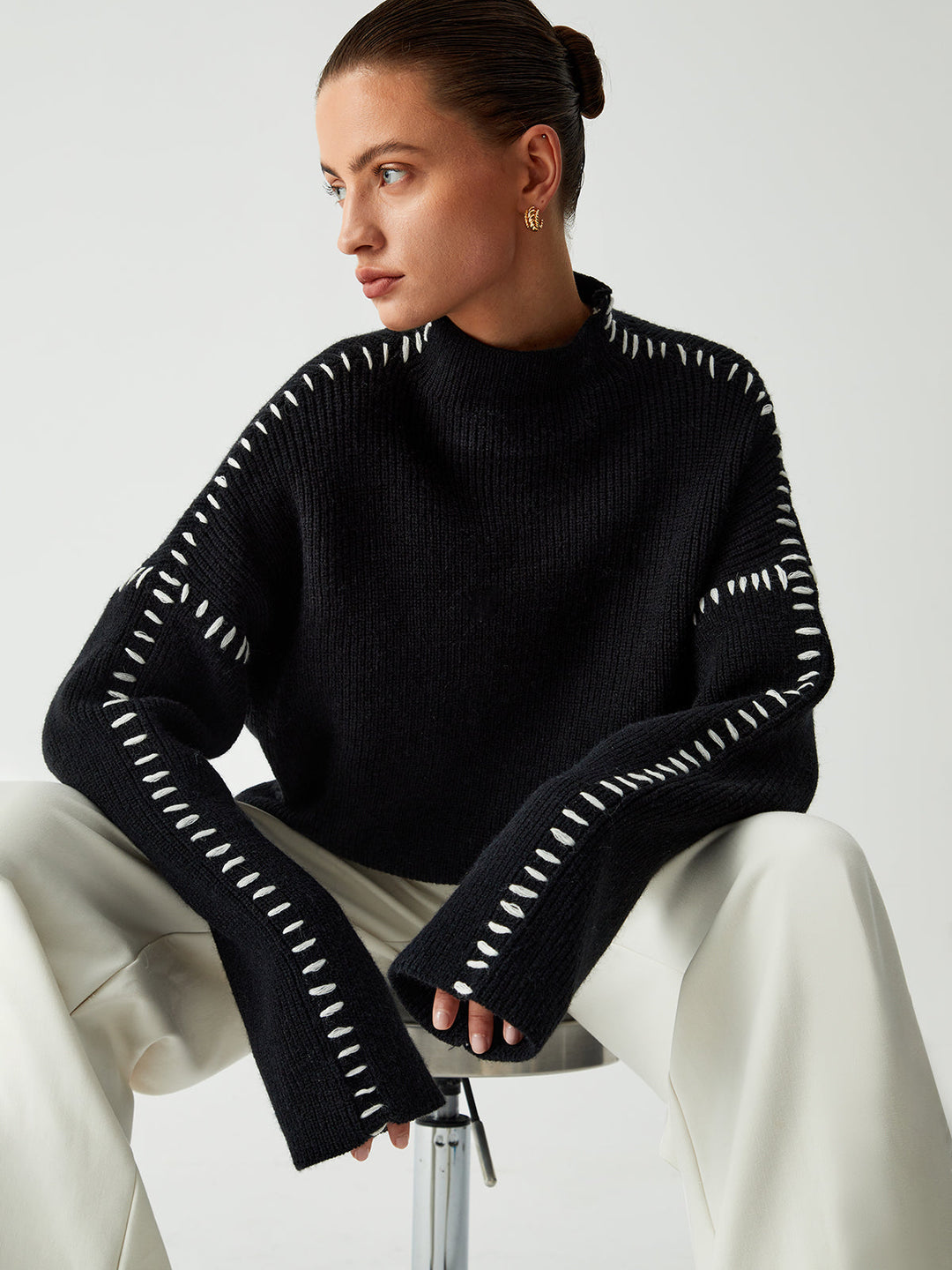 Oversize-Pullover mit Stehkragen
