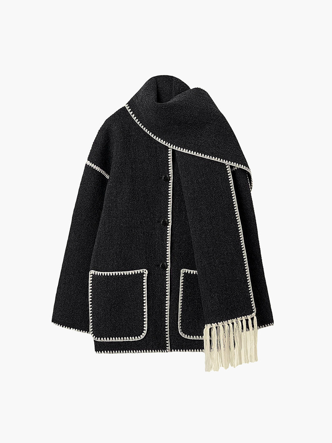 Jacke mit kontrastierenden Borten und passendem Schal