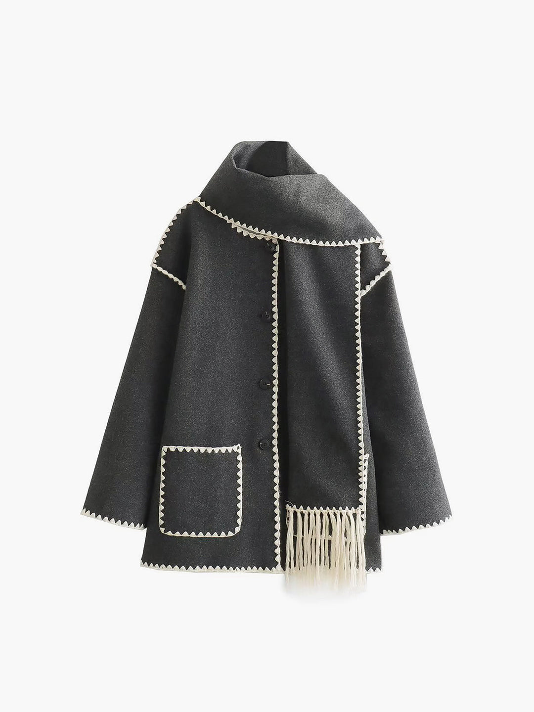 Jacke mit kontrastierenden Borten und passendem Schal