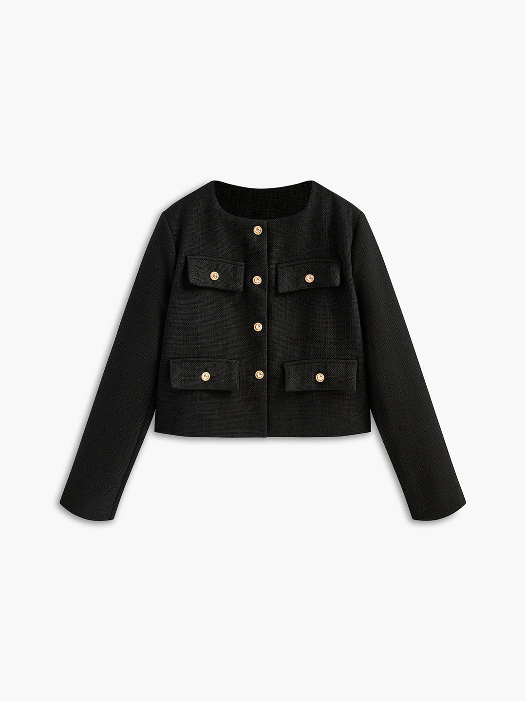 Kurze schwarze Jacke mit goldenen Knöpfen