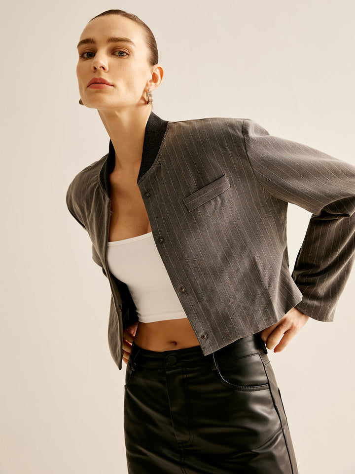 Veste Courte Grise à Rayures