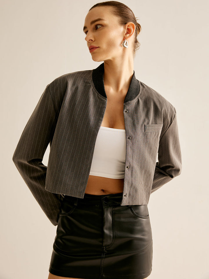 Veste Courte Grise à Rayures