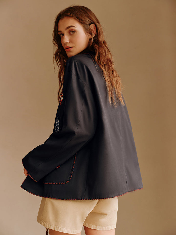 Schwarze bestickte Jacke