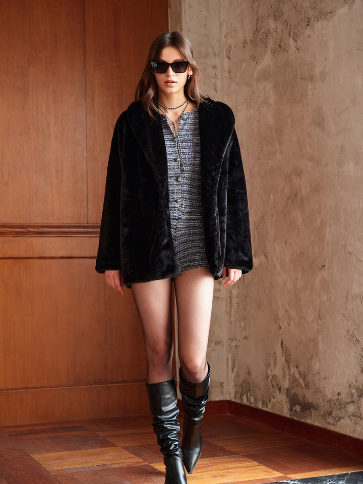 Veste en Fausse Fourrure Noire