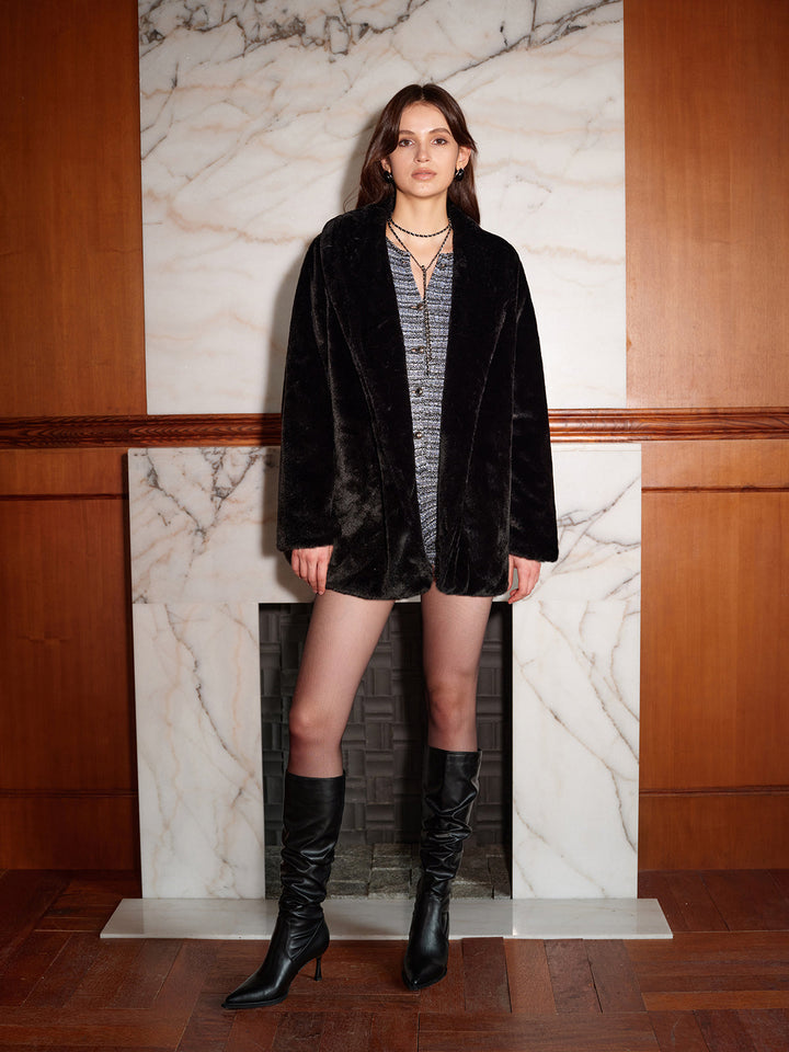 Veste en Fausse Fourrure Noire