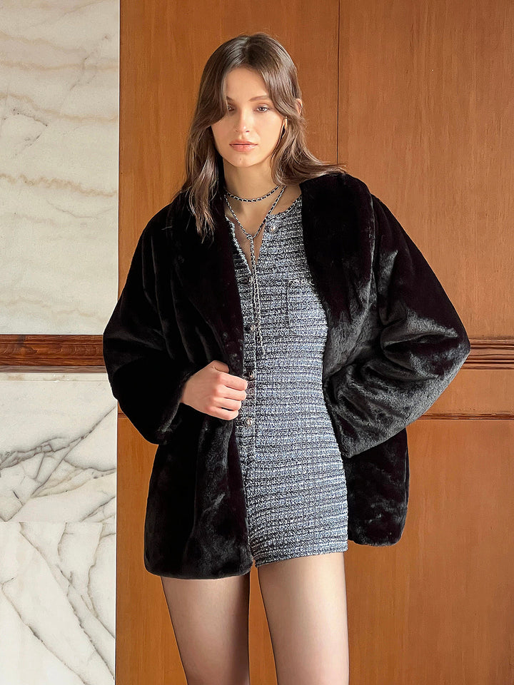 Veste en Fausse Fourrure Noire