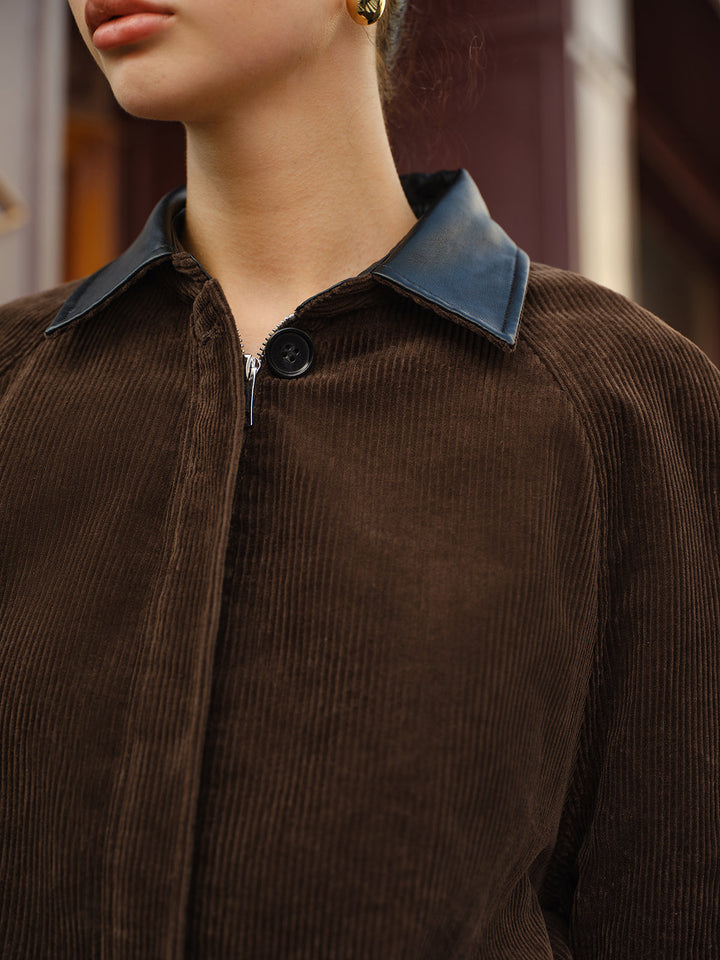 Veste Synthétique avec Col Contrasté