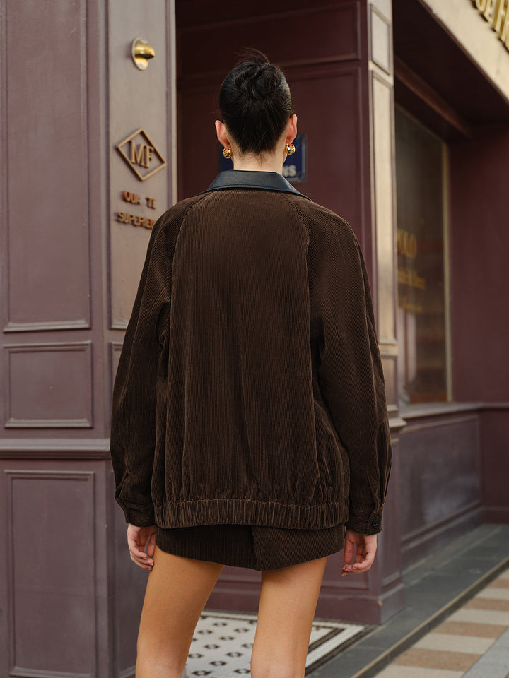 Veste Synthétique avec Col Contrasté