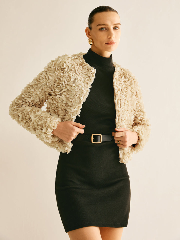 Veste Courte Bouclée Beige