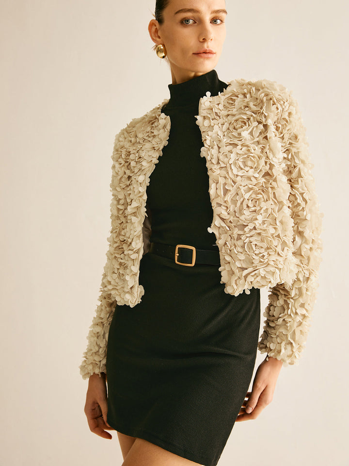 Veste Courte Bouclée Beige