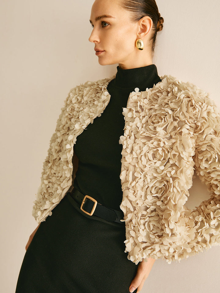 Veste Courte Bouclée Beige