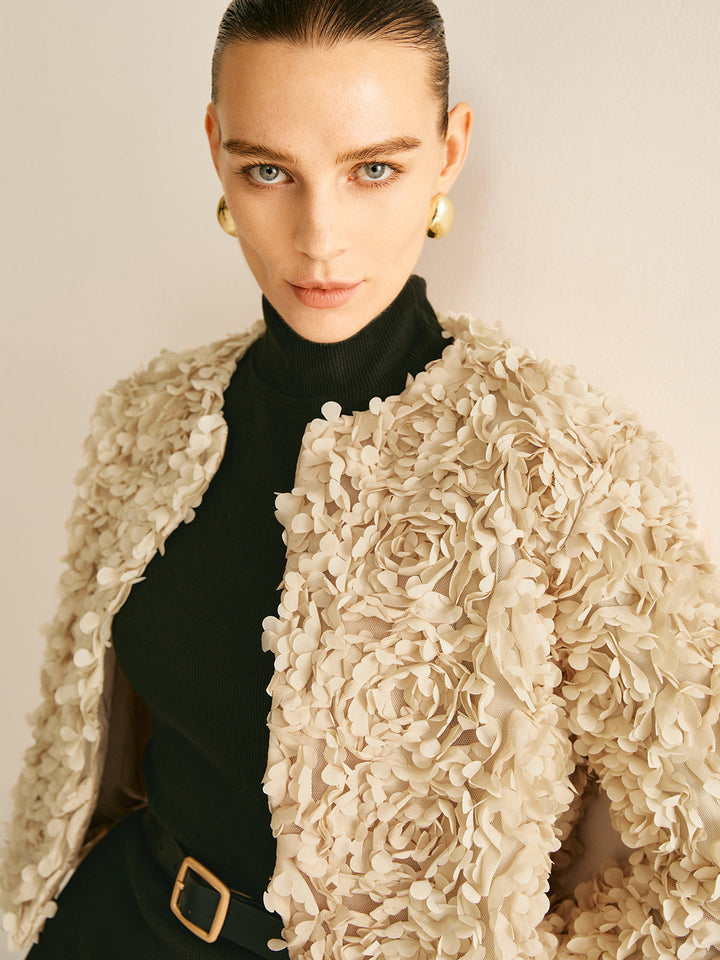 Veste Courte Bouclée Beige
