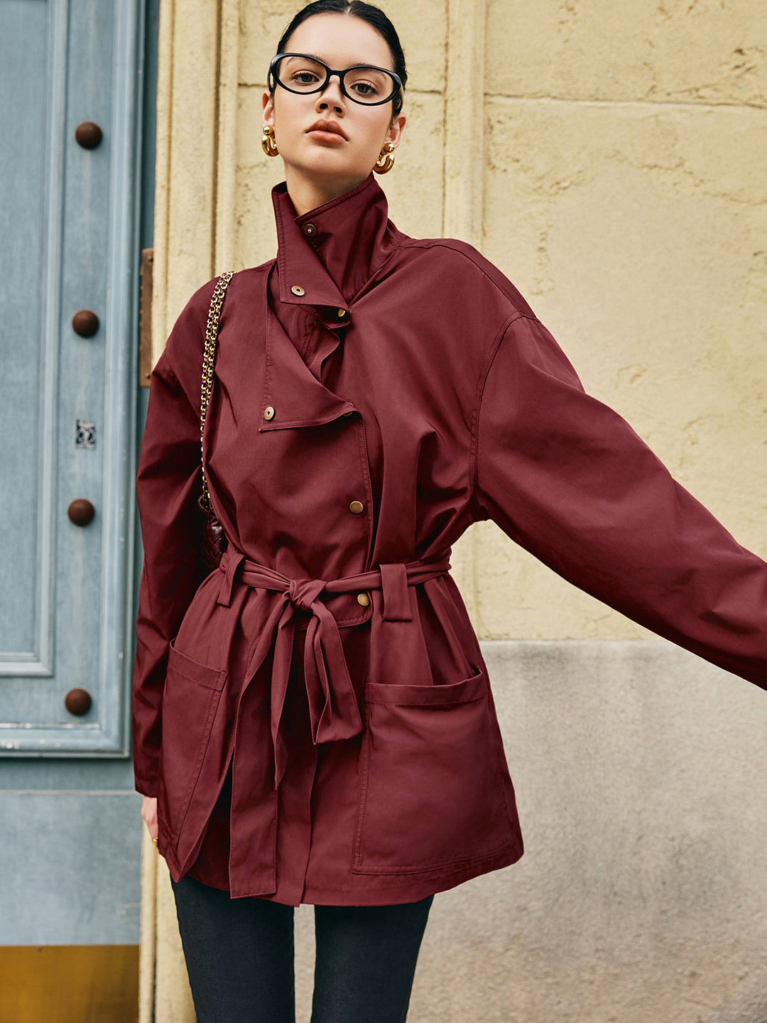 Veste Ceinturée Bordeaux