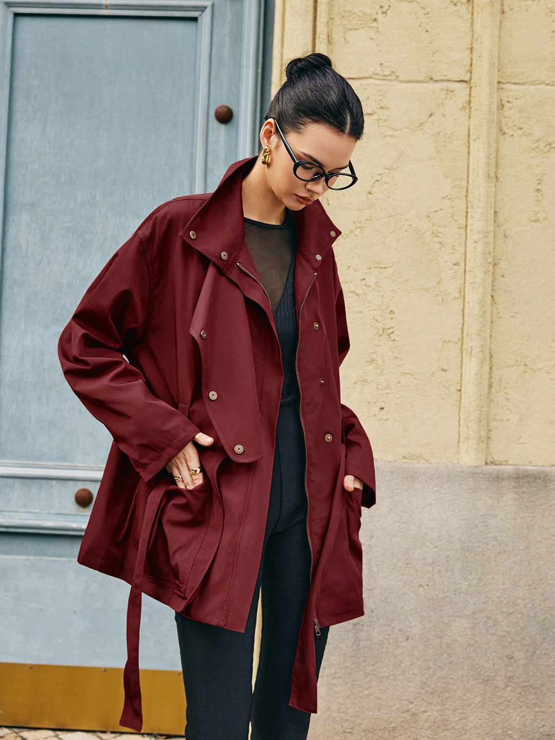 Veste Ceinturée Bordeaux