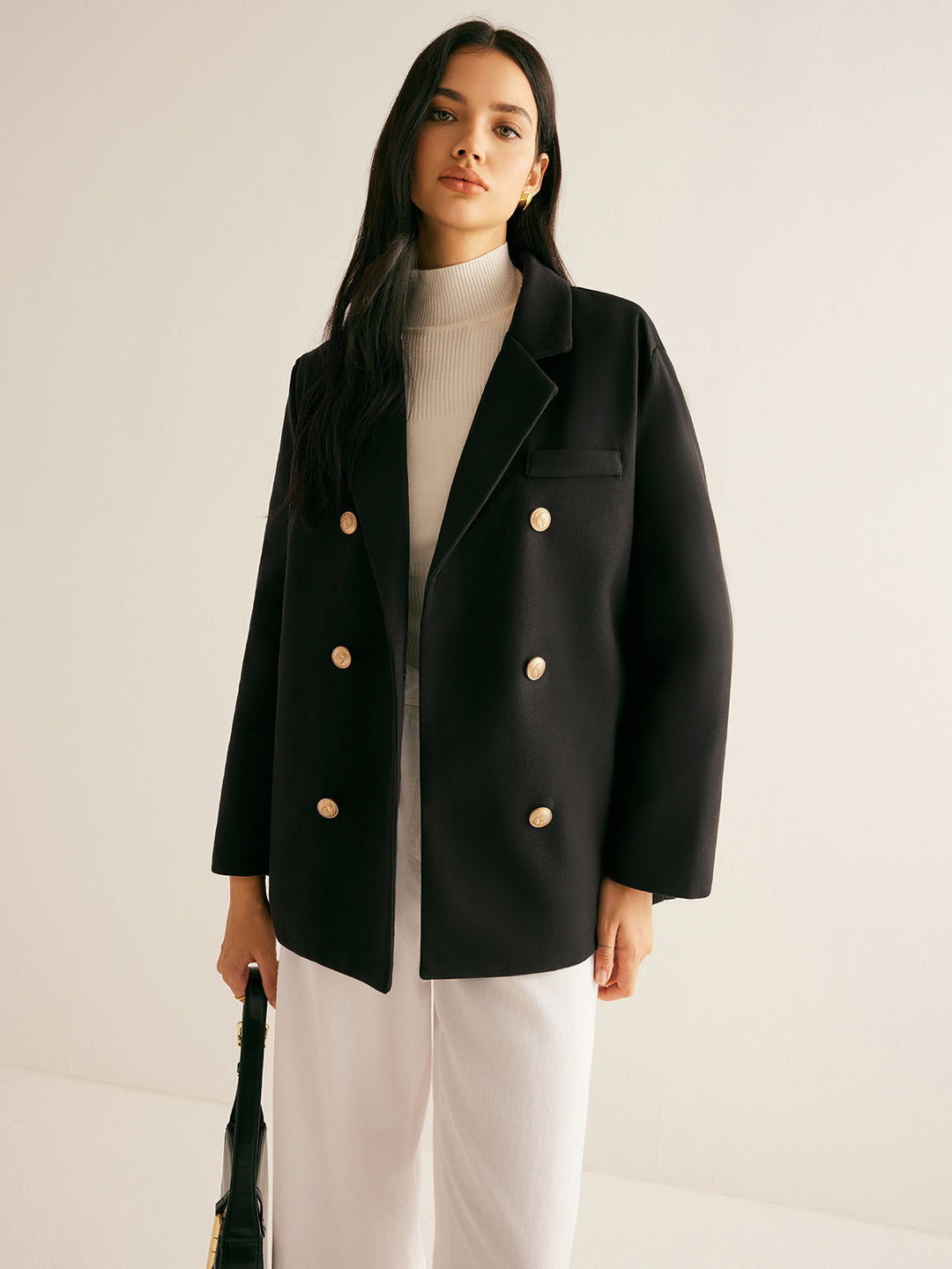 Veste Noire à Double Boutonnage