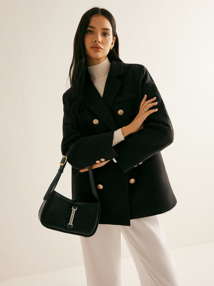 Veste Noire à Double Boutonnage