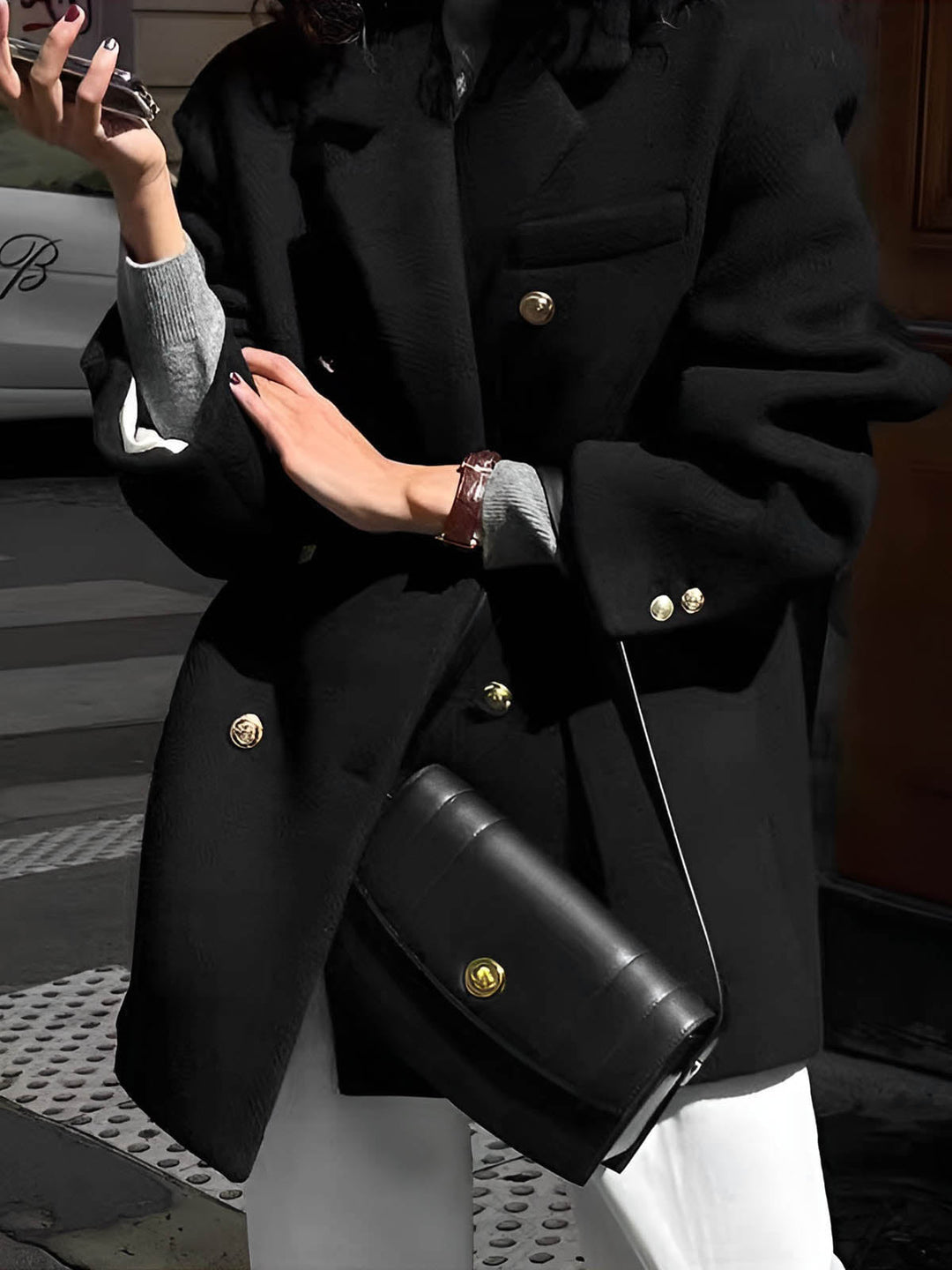 Veste Noire à Double Boutonnage