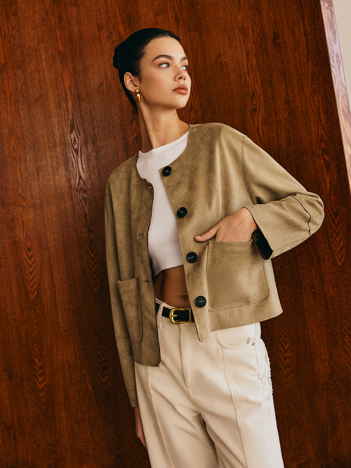 Veste Courte Synthétique Beige
