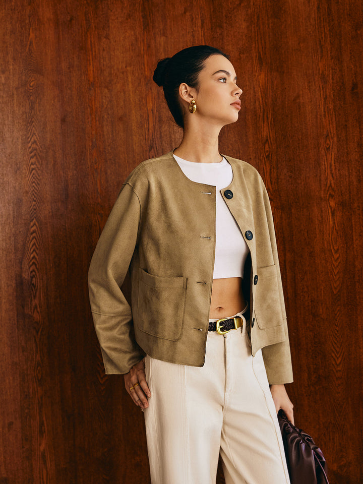 Veste Courte Synthétique Beige