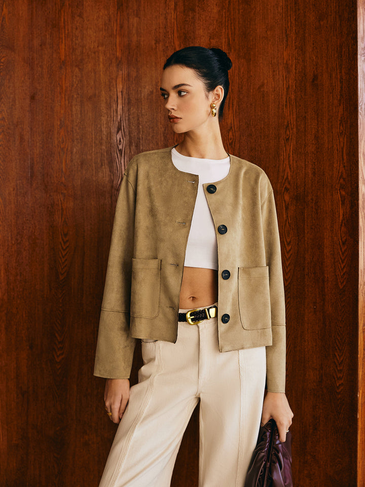Veste Courte Synthétique Beige