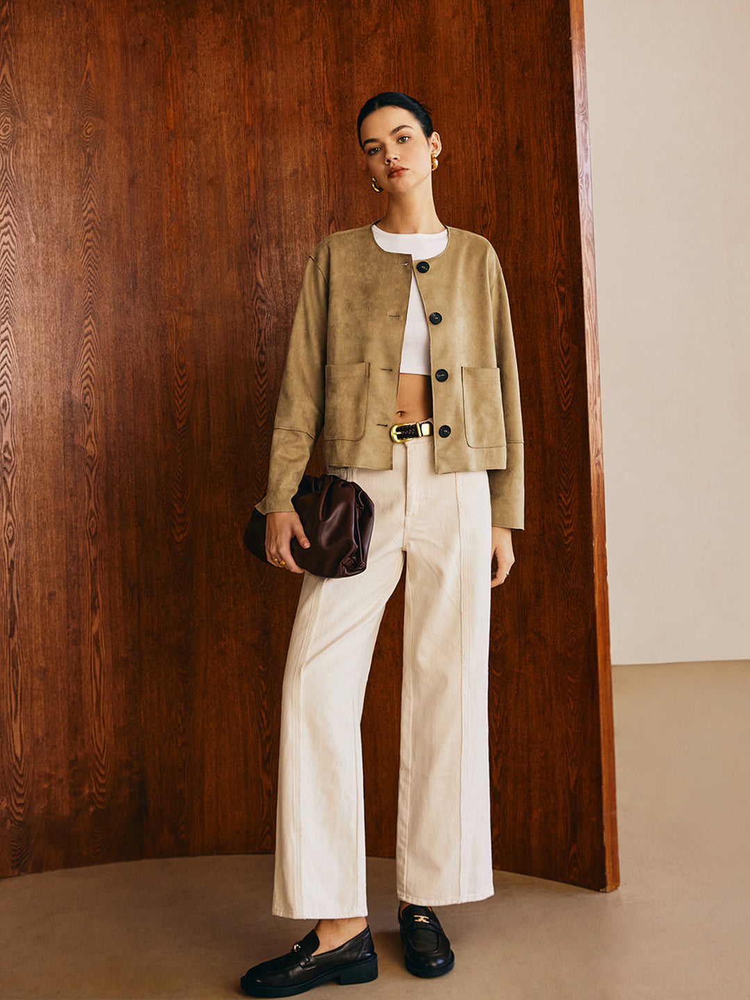 Veste Courte Synthétique Beige