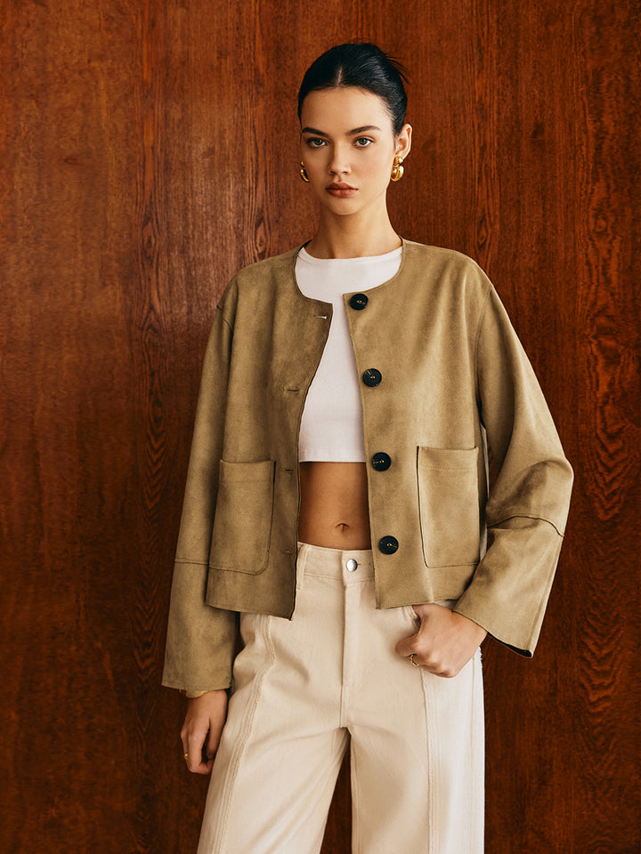 Veste Courte Synthétique Beige