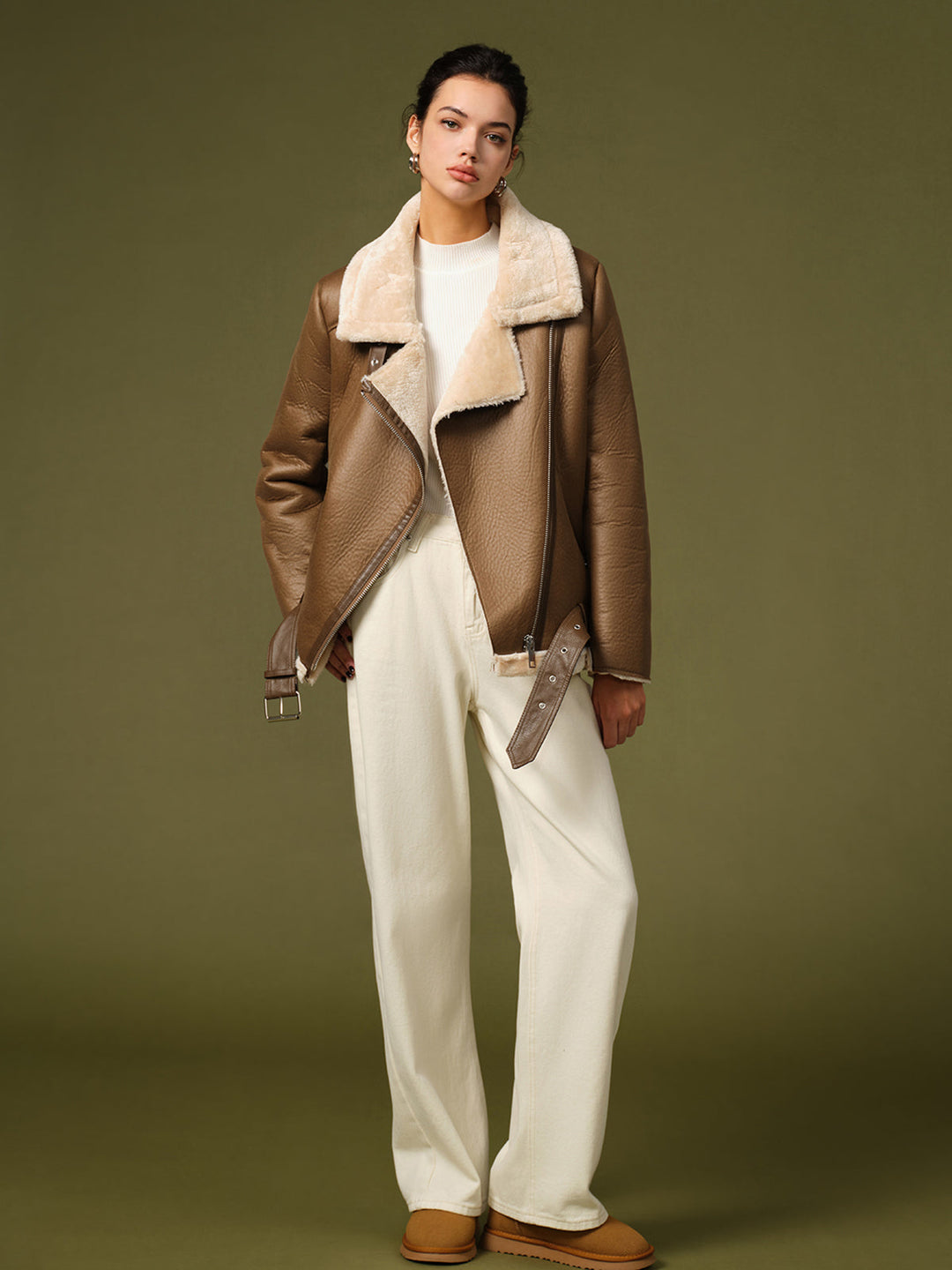 Veste Synthétique Col en Fausse Fourrure
