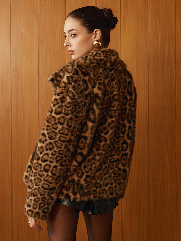Veste en Fausse Fourrure Léopard