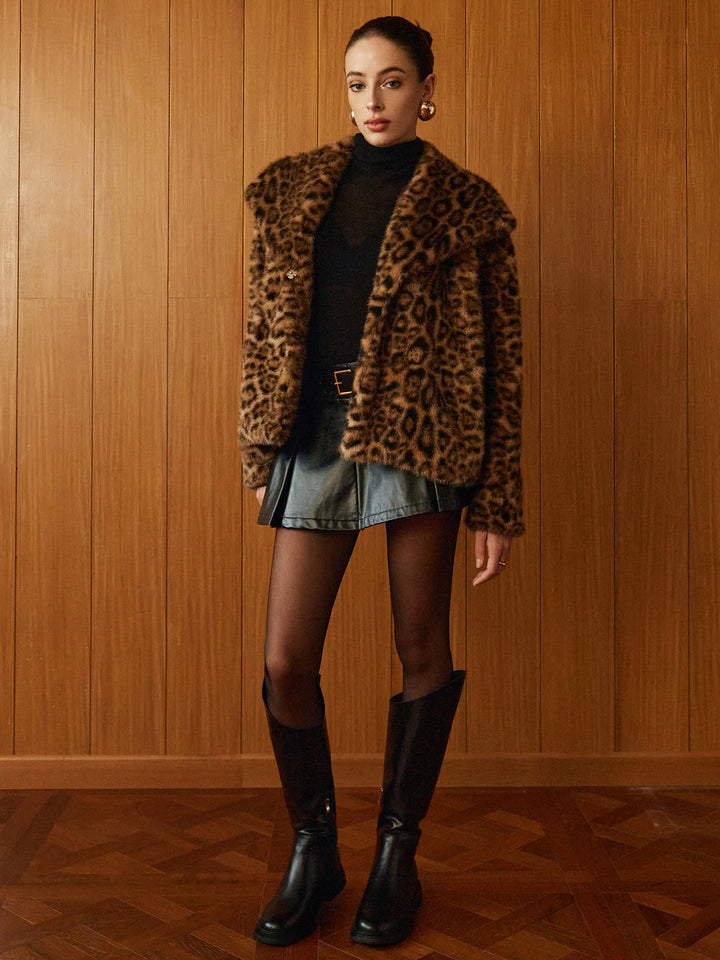 Veste en Fausse Fourrure Léopard