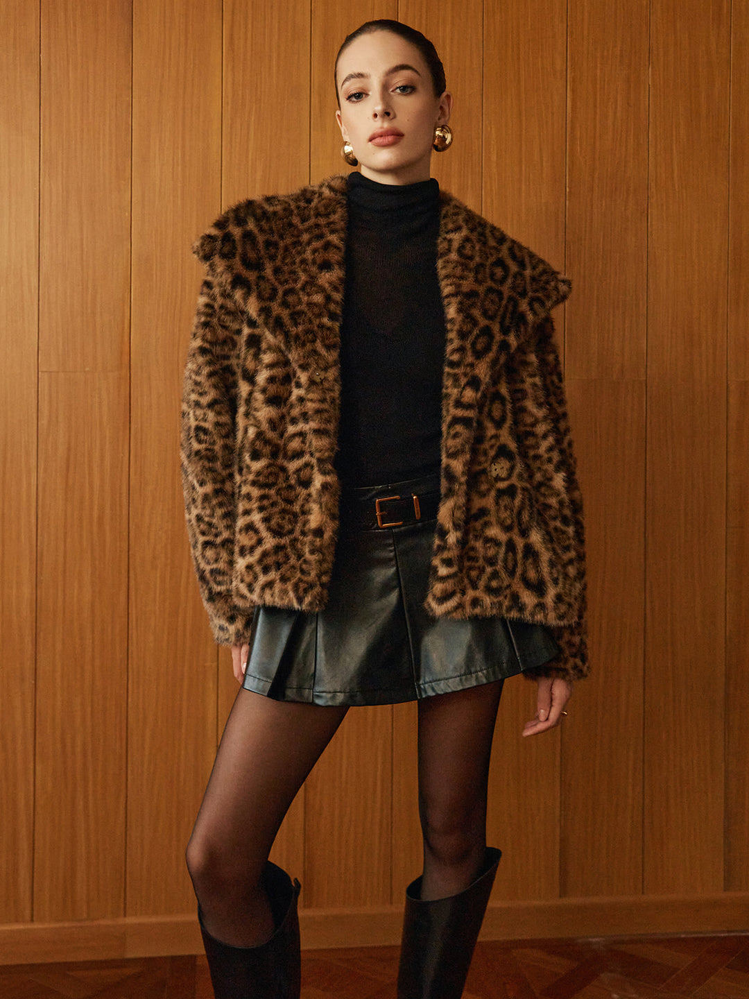 Veste en Fausse Fourrure Léopard