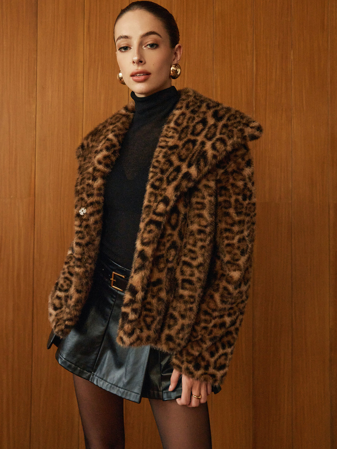 Veste en Fausse Fourrure Léopard