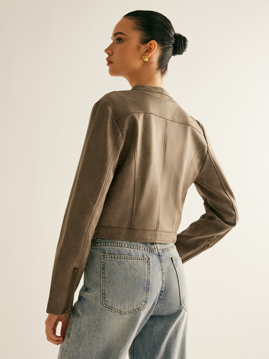 Veste Courte Marron Taupe