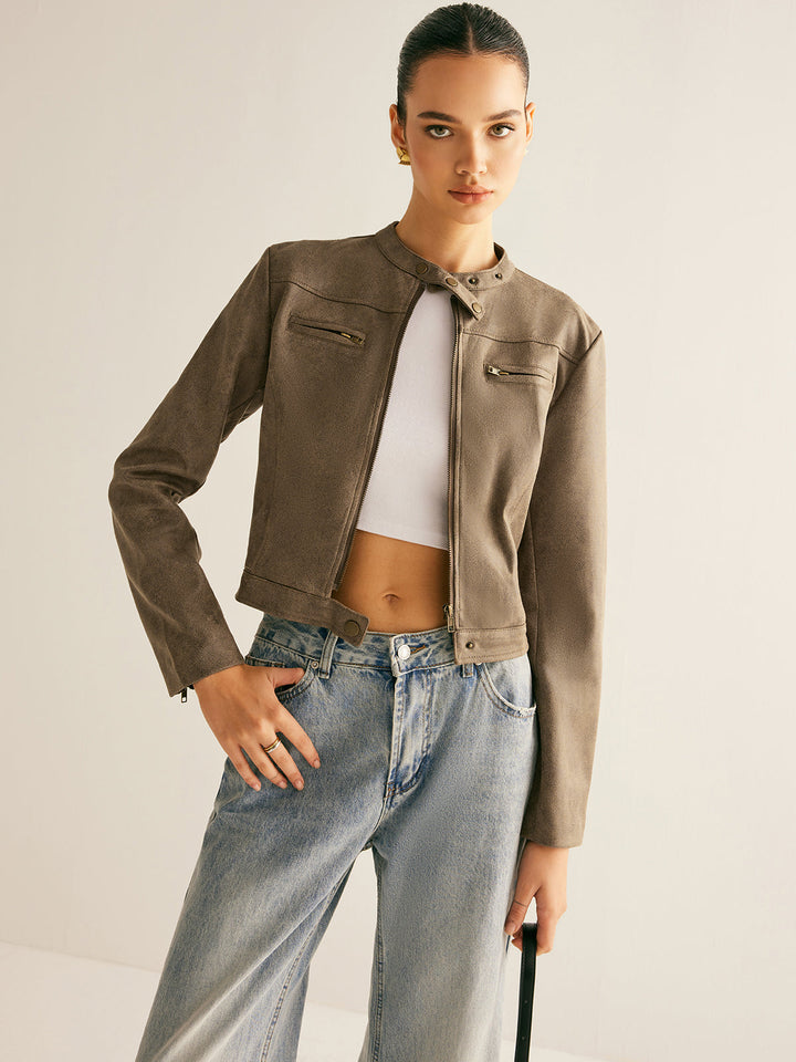 Veste Courte Marron Taupe