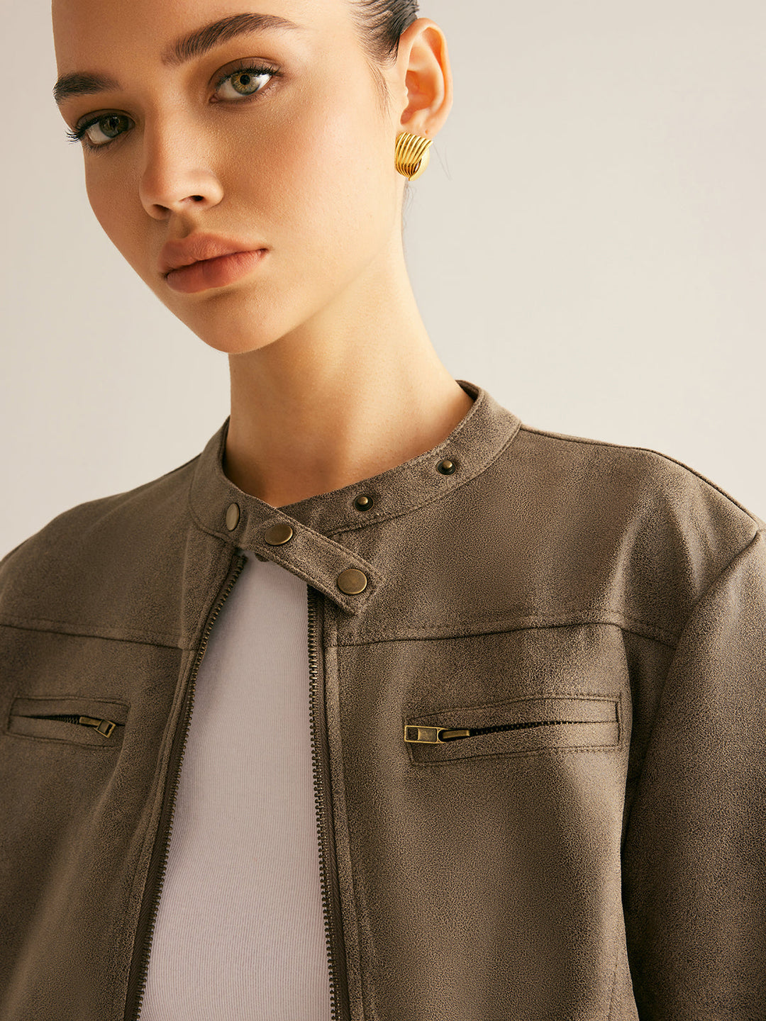 Veste Courte Marron Taupe
