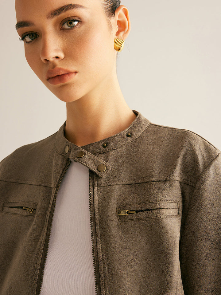 Veste Courte Marron Taupe