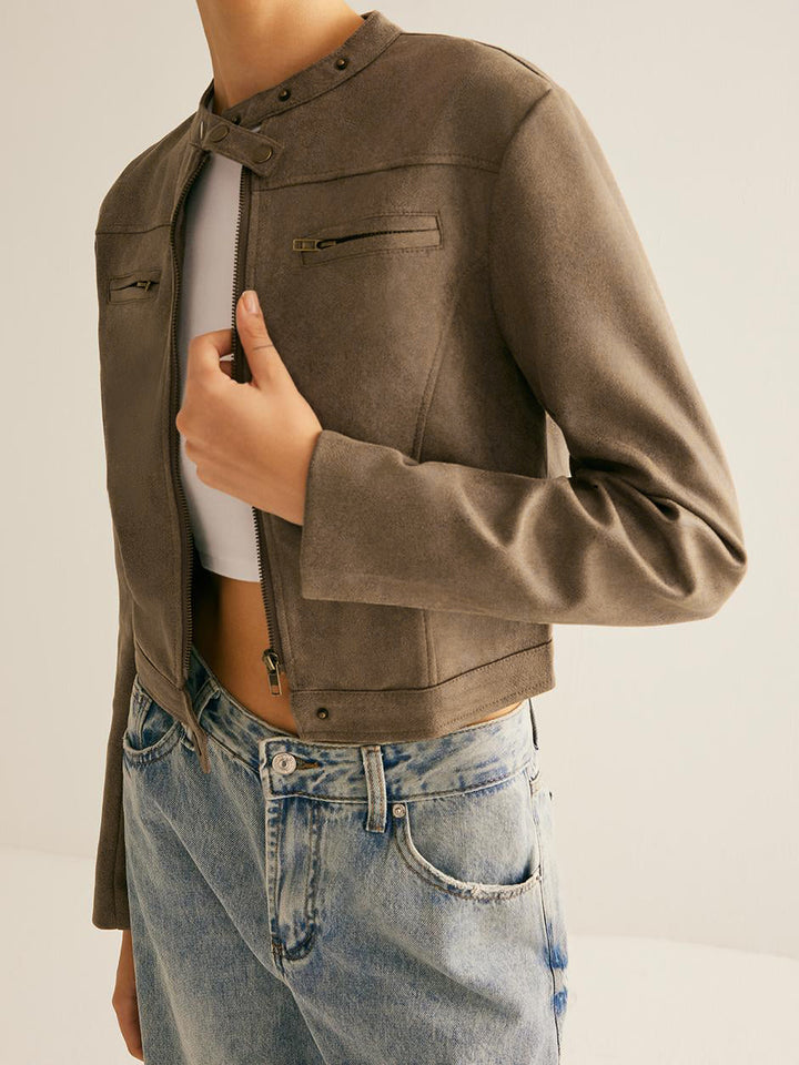 Veste Courte Marron Taupe