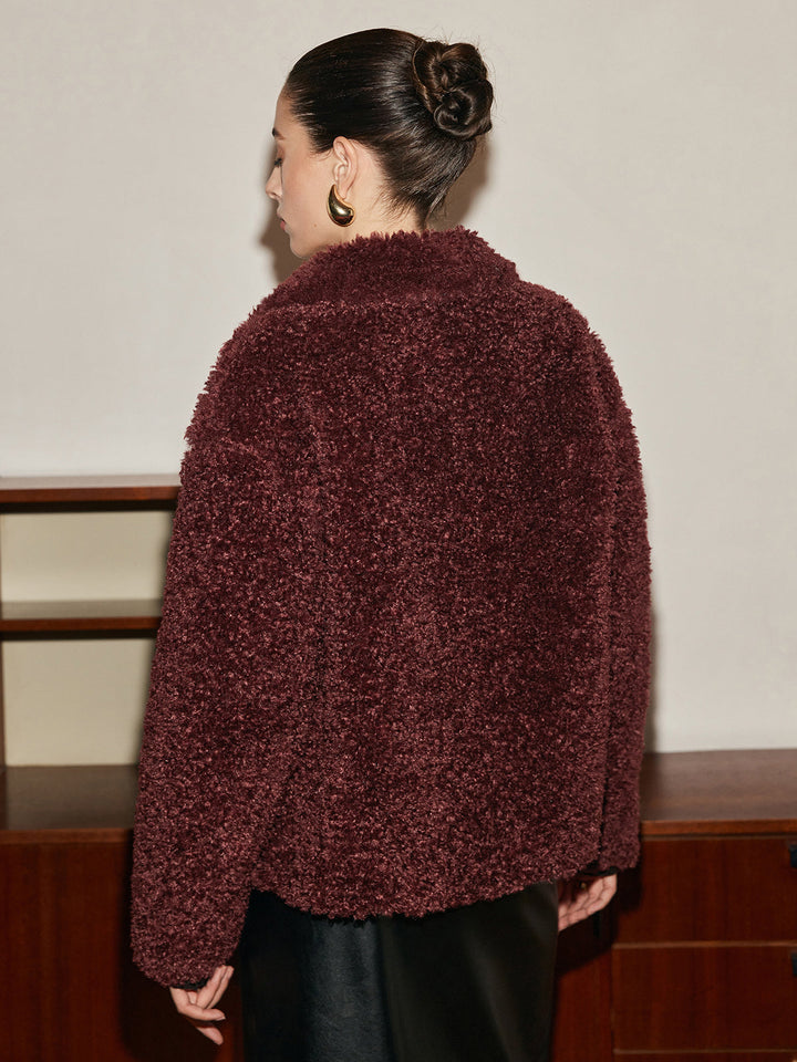 Veste Courte en Fausse Fourrure Bouclée