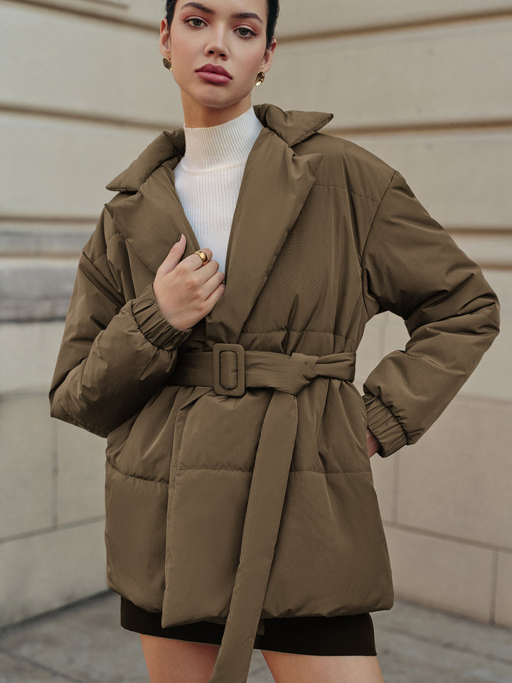 Manteau Court Ceinturé Kaki