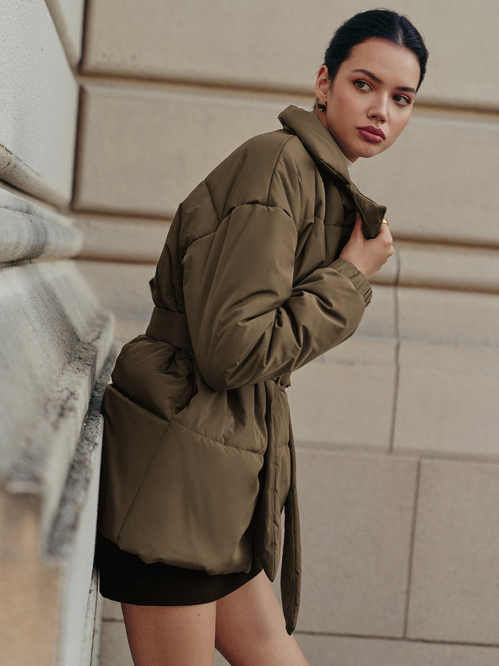 Manteau Court Ceinturé Kaki